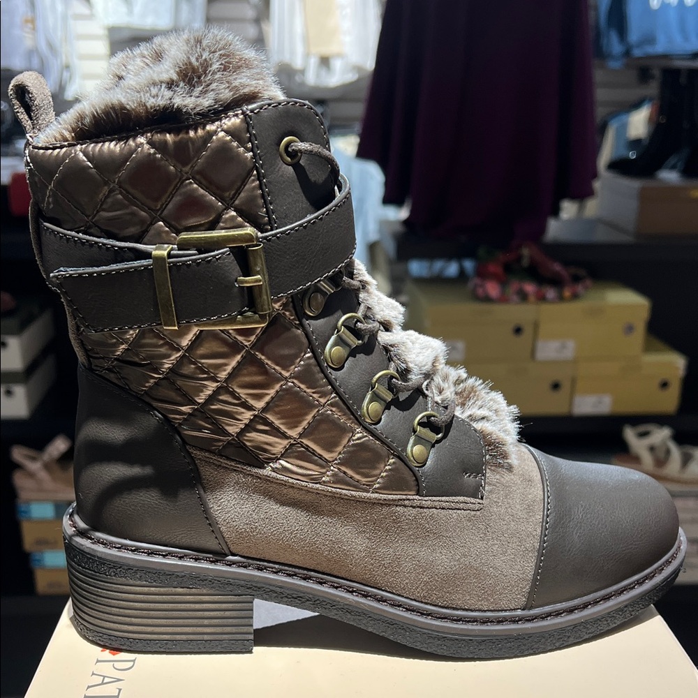 Spring Step Women's Quilted Combat Boots - Brown and Gray